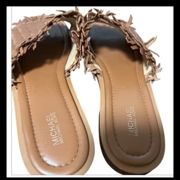 Michael Kors Dee Woven Leather Slides Brown Sandals Size 9M Open Toe - Picture 15 of 15